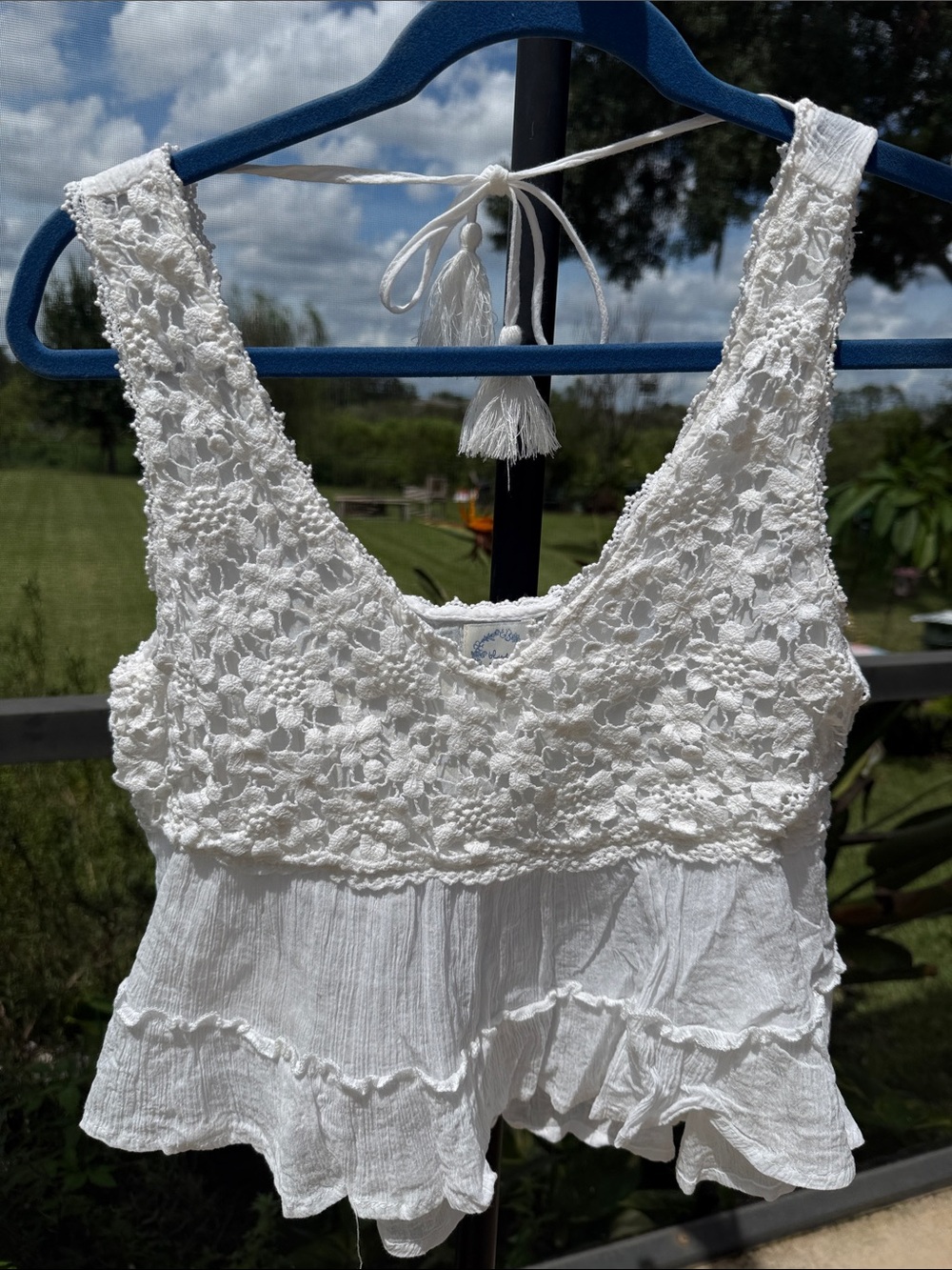 Blue Rain cotton White Crochet Lace Peplum Camisole crop top